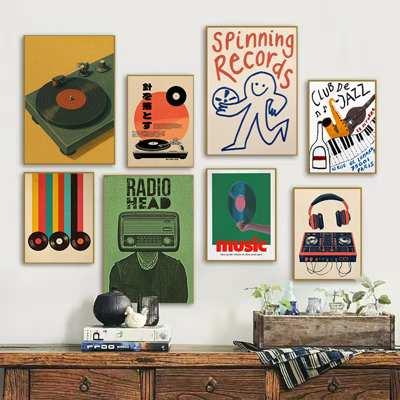 Japanese Life Quotes - レトロな和風ビニールレコードプレーヤージャズ音楽引用北欧ポスターキャンバス絵画壁アート写真家の装飾