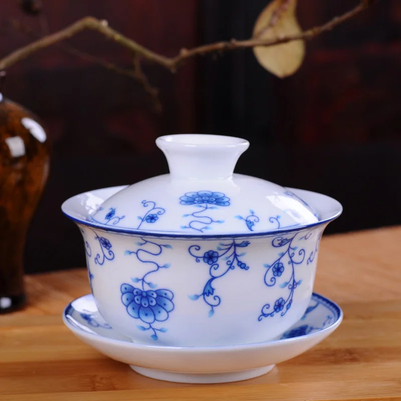 Matcha Bowl Chawan - 白磁ティーカップ,白磁,青と白,蓋とソース付き